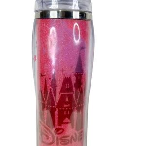 Disney Parks Tumbler Sleeping Beauty castle Pink glitter